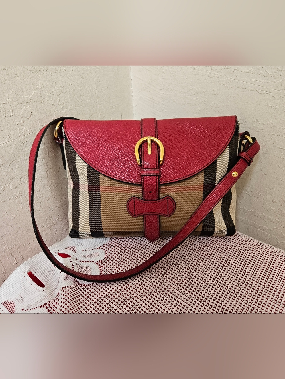 Burberry Small Canvas Leather Check Milton Shoulder Bag AUTHENTIC - Picture 4 of 16